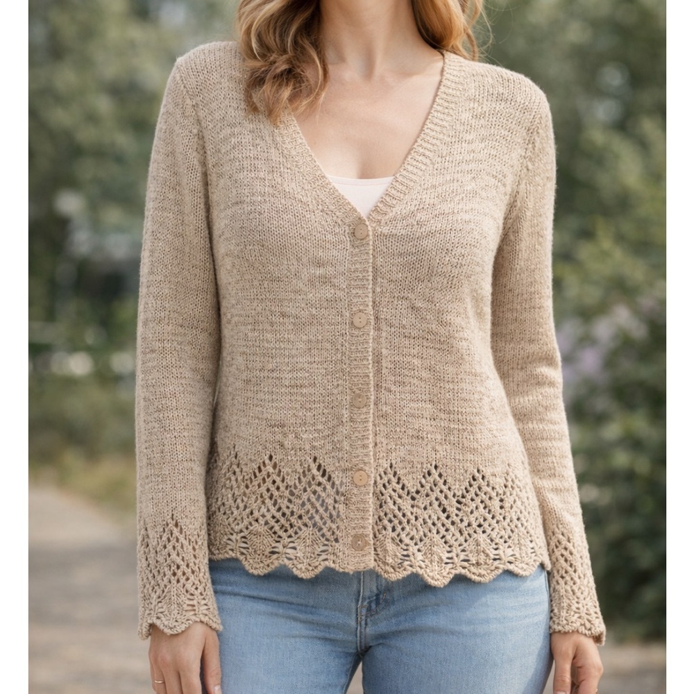 BCBGMaxAzria Tape Knot Cardigan With Crochet Boarders
